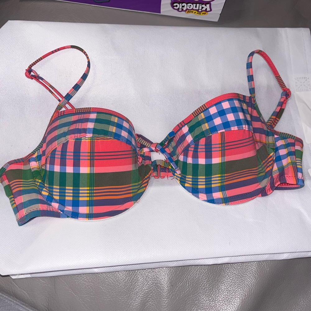 J. Crew Plaid Madras Demi Swim Bra Bikini Top 34B - Picture 2 of 8
